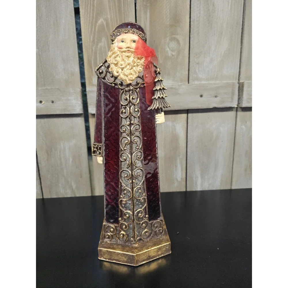 Vintage Old World Santa Stained Glass Candle Holder 15.5